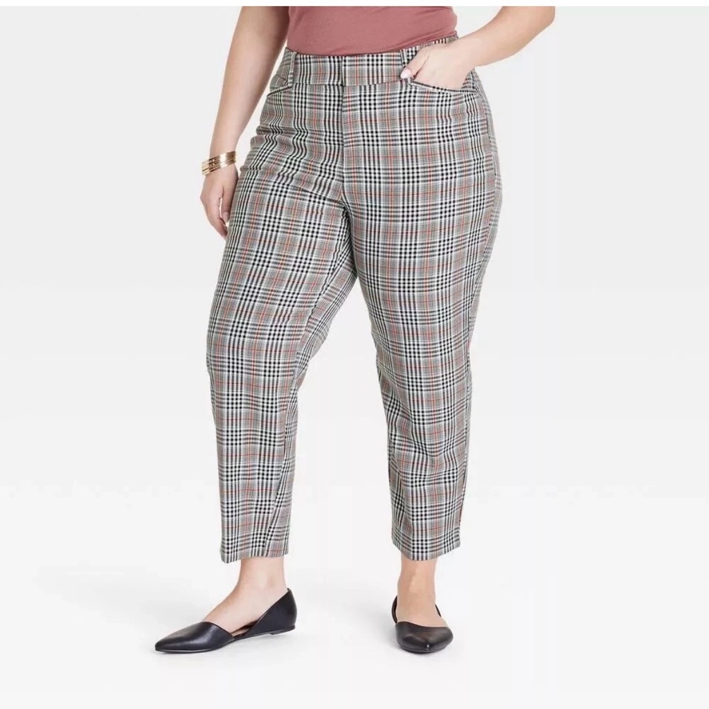 Nwt Ava & Viv High-Rise Straight-Leg Trousers Sz 20 Plaid, Plus Size Business